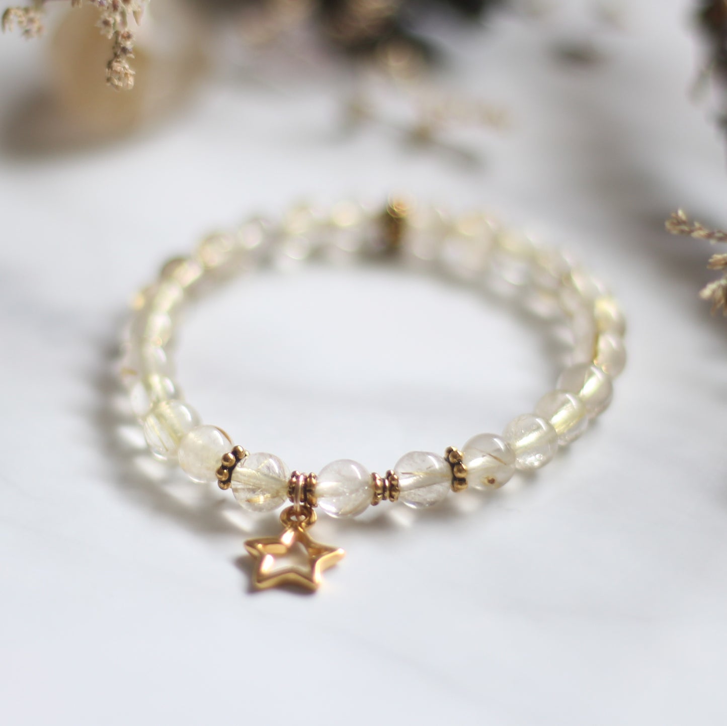 Pure Rutilated Quartz with Gold Star