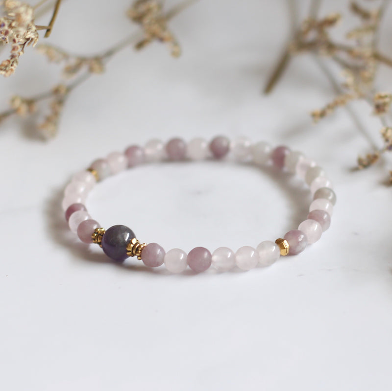 Lepidolite and Rose Quartz with Amethyst Accent
