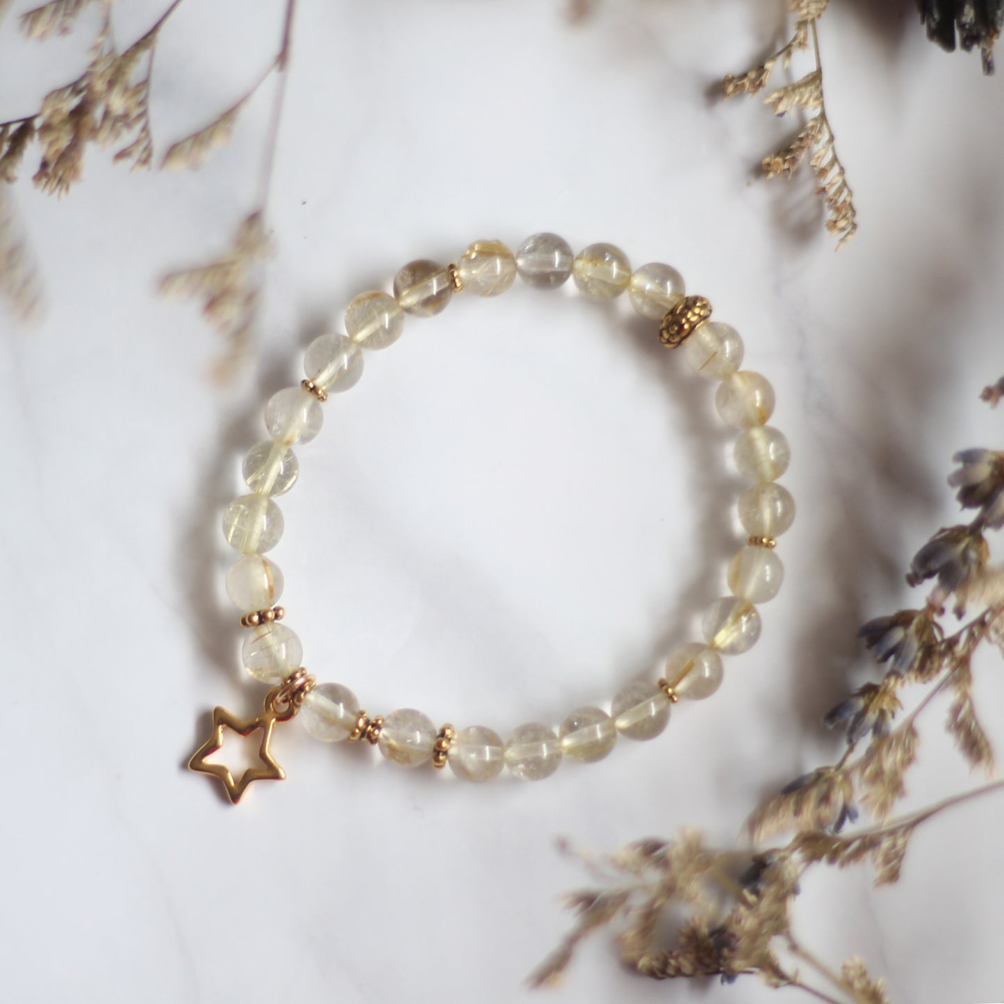 Pure Rutilated Quartz with Gold Star